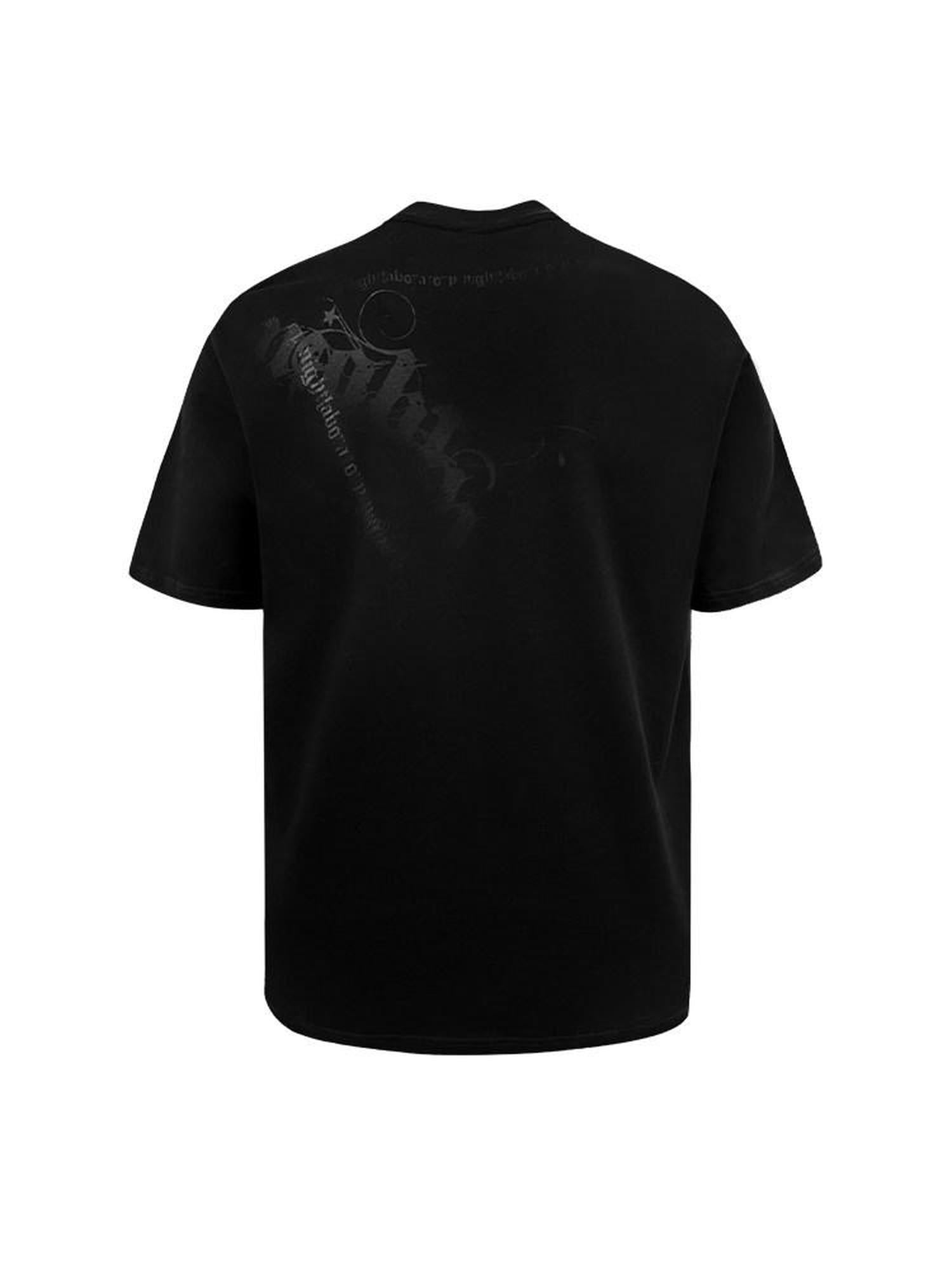 Night Lab Breathable Washed Cotton Loose Letter Print Rock Black Short Sleeve T-Shirts