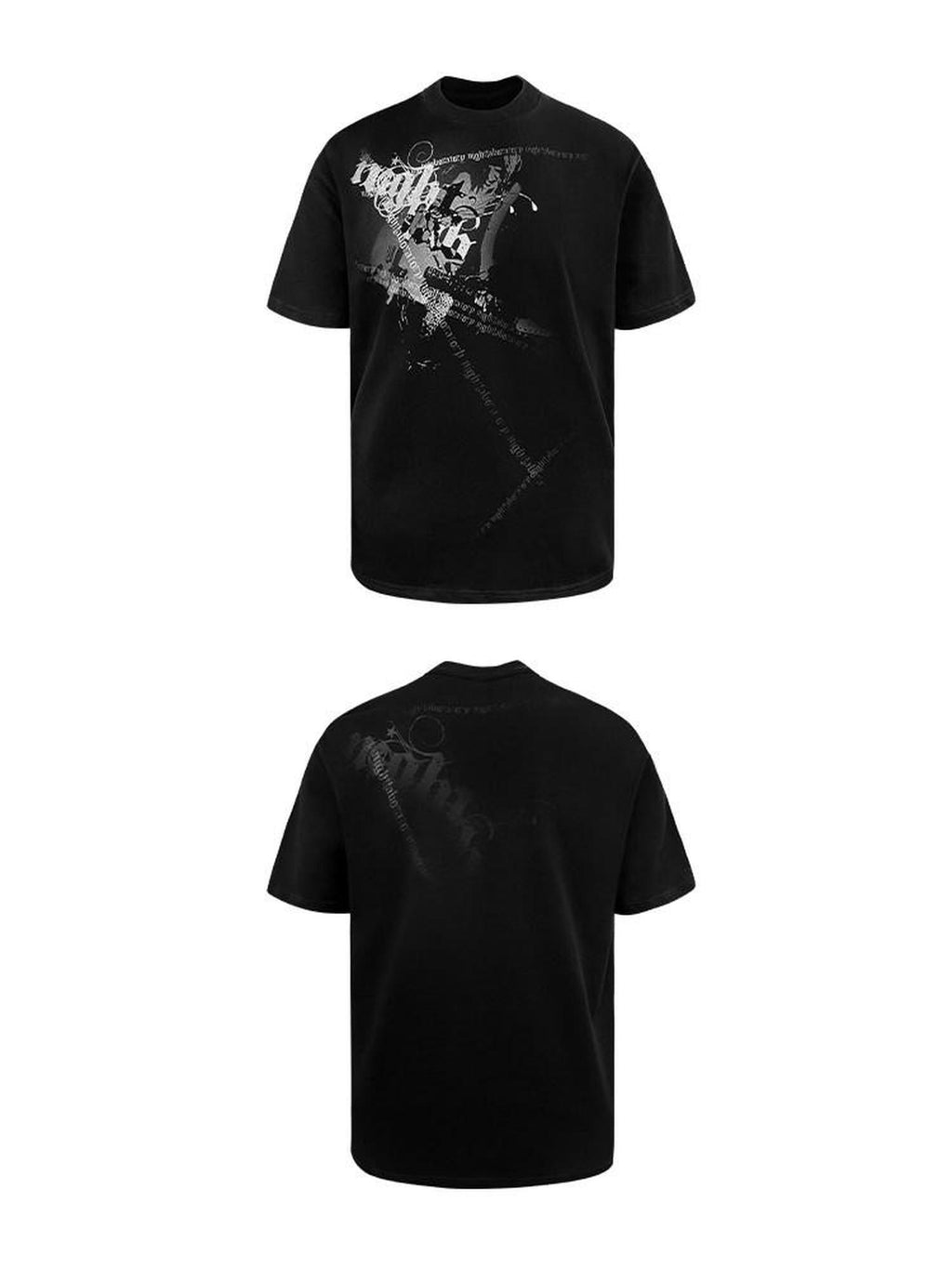 Night Lab Breathable Washed Cotton Loose Letter Print Rock Black Short Sleeve T-Shirts