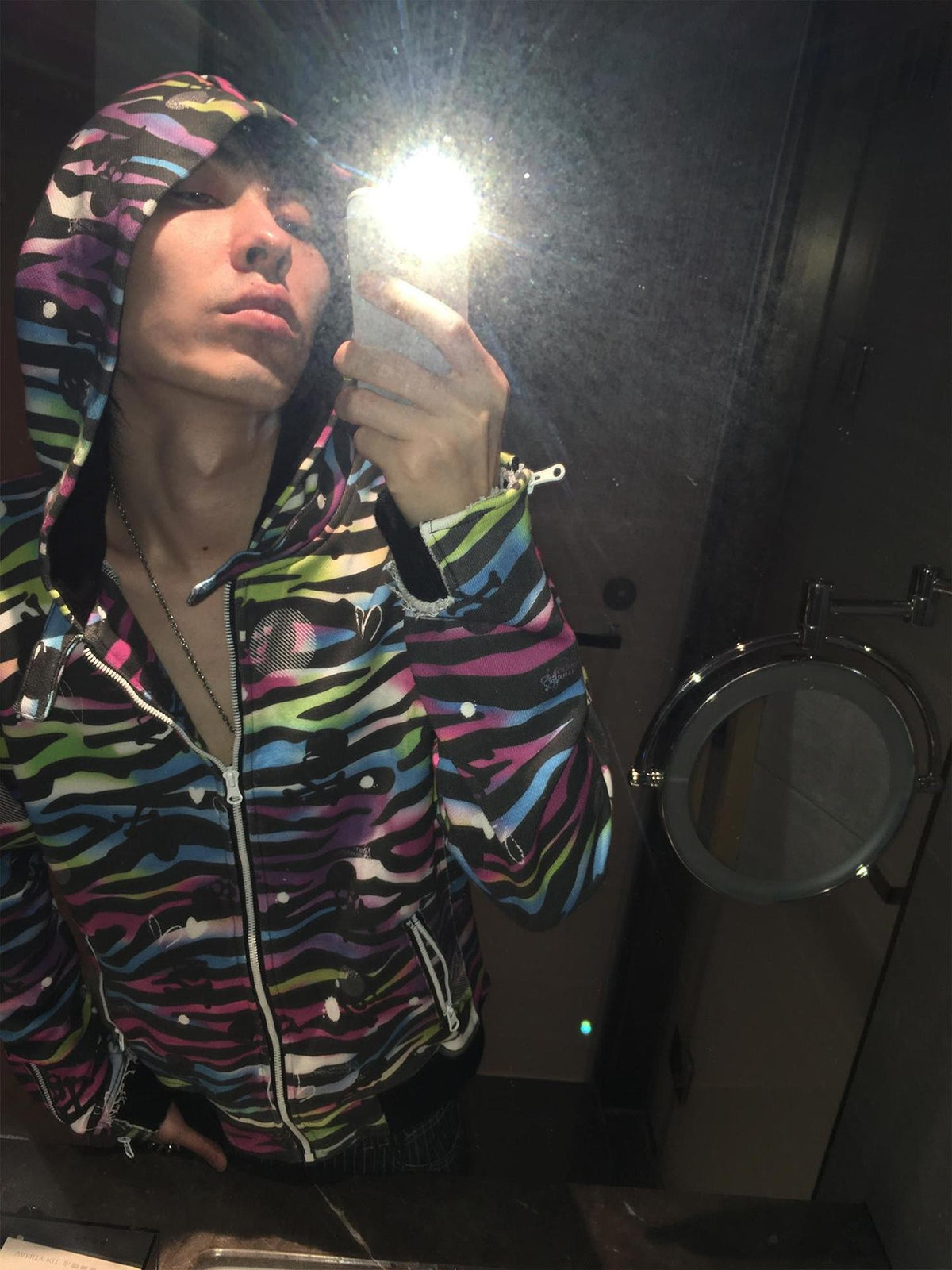 Night Lab Colored Skull Zebra Print Washed Loose Fit Women's Cotton Zip-up Hoodies