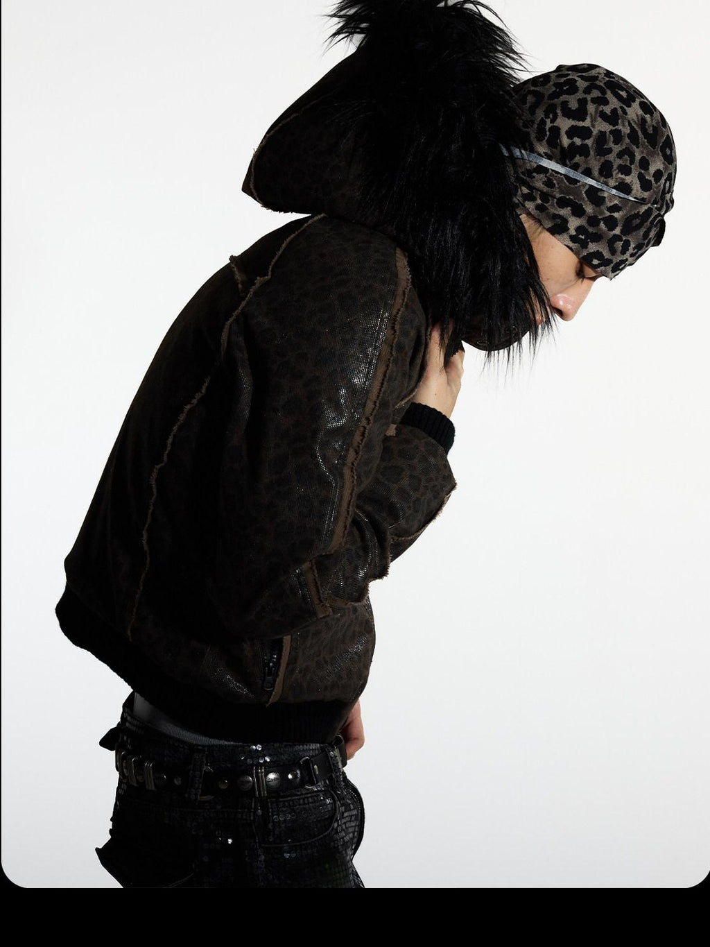 Night Lab Detachable Fur Collar High Gloss Leopard Youth Regular Fit Puffer Jackets