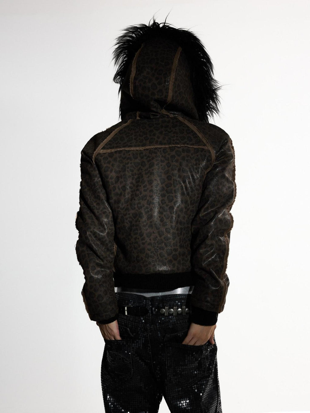 Night Lab Detachable Fur Collar High Gloss Leopard Youth Regular Fit Puffer Jackets