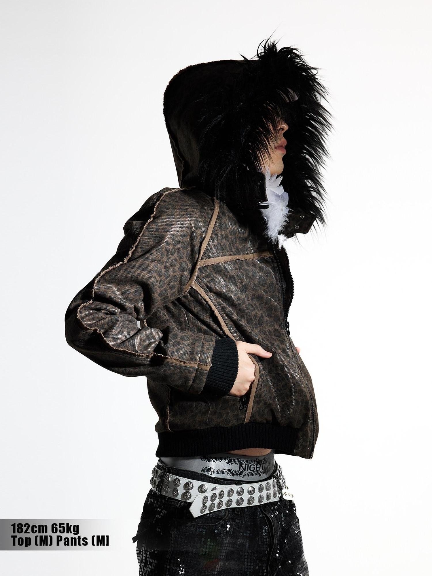 Night Lab Detachable Fur Collar High Gloss Leopard Youth Regular Fit Puffer Jackets