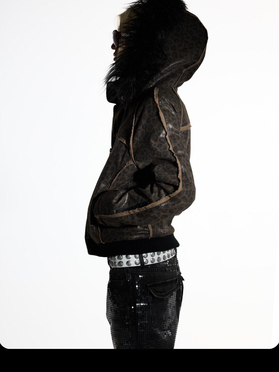 Night Lab Detachable Fur Collar High Gloss Leopard Youth Regular Fit Puffer Jackets