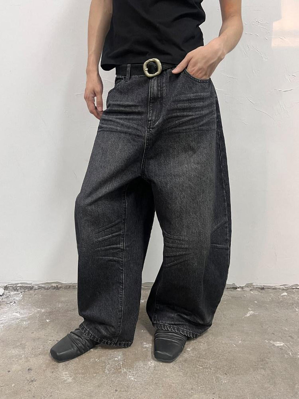 Night Lab Durable Embroidered Mid Low Rise Bell Leg Unisex Cotton Wide-Leg Jeans