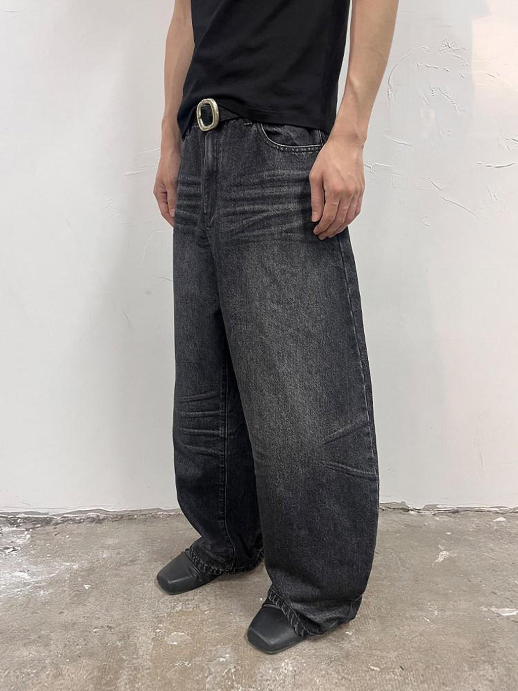 Night Lab Durable Embroidered Mid Low Rise Bell Leg Unisex Cotton Wide-Leg Jeans