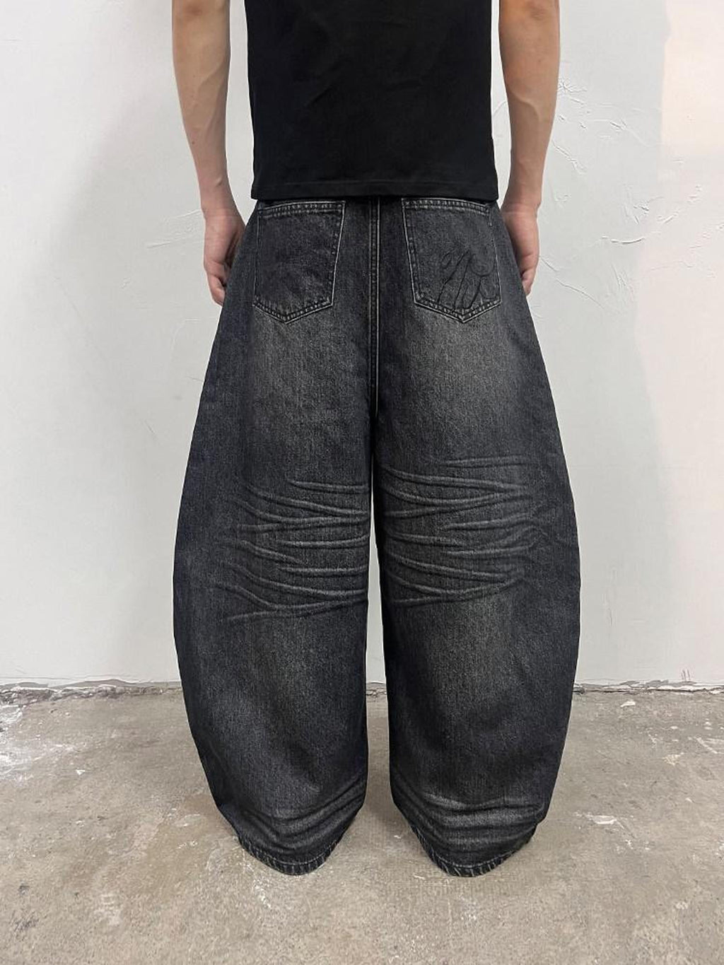 Night Lab Durable Embroidered Mid Low Rise Bell Leg Unisex Cotton Wide-Leg Jeans