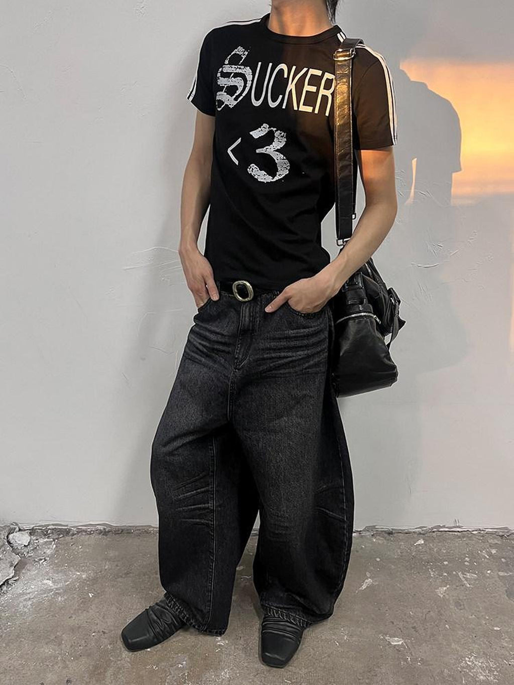 Night Lab Durable Embroidered Mid Low Rise Bell Leg Unisex Cotton Wide-Leg Jeans