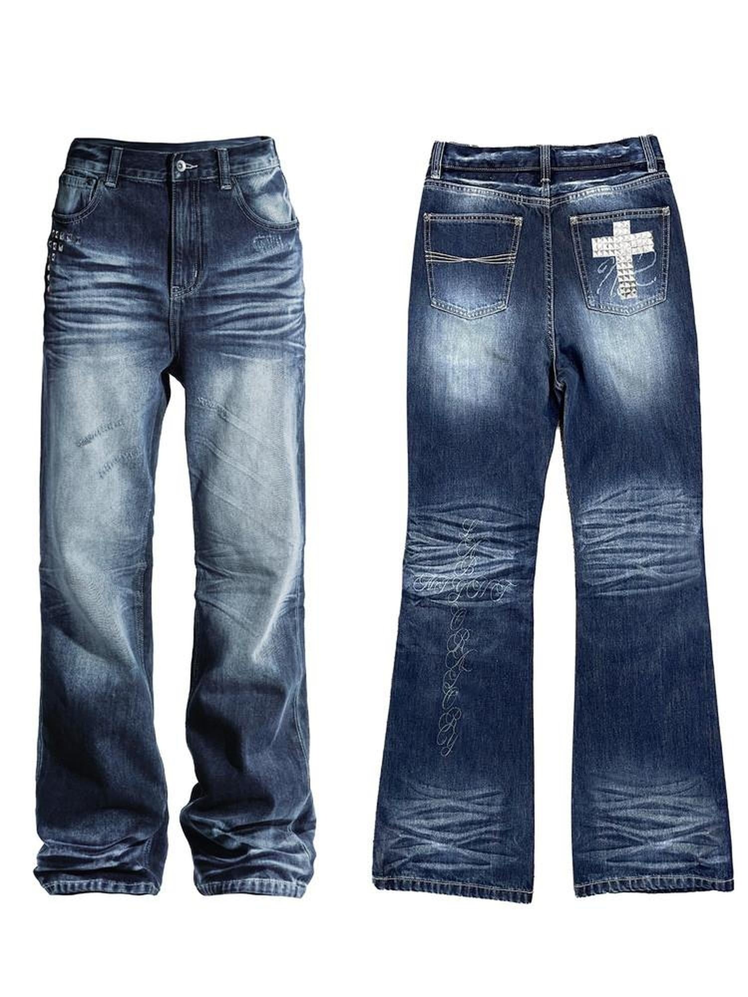 Night Lab Feather Pure Cotton Mid Rise Five Pocket Stud Gradient Casual Straight Jeans