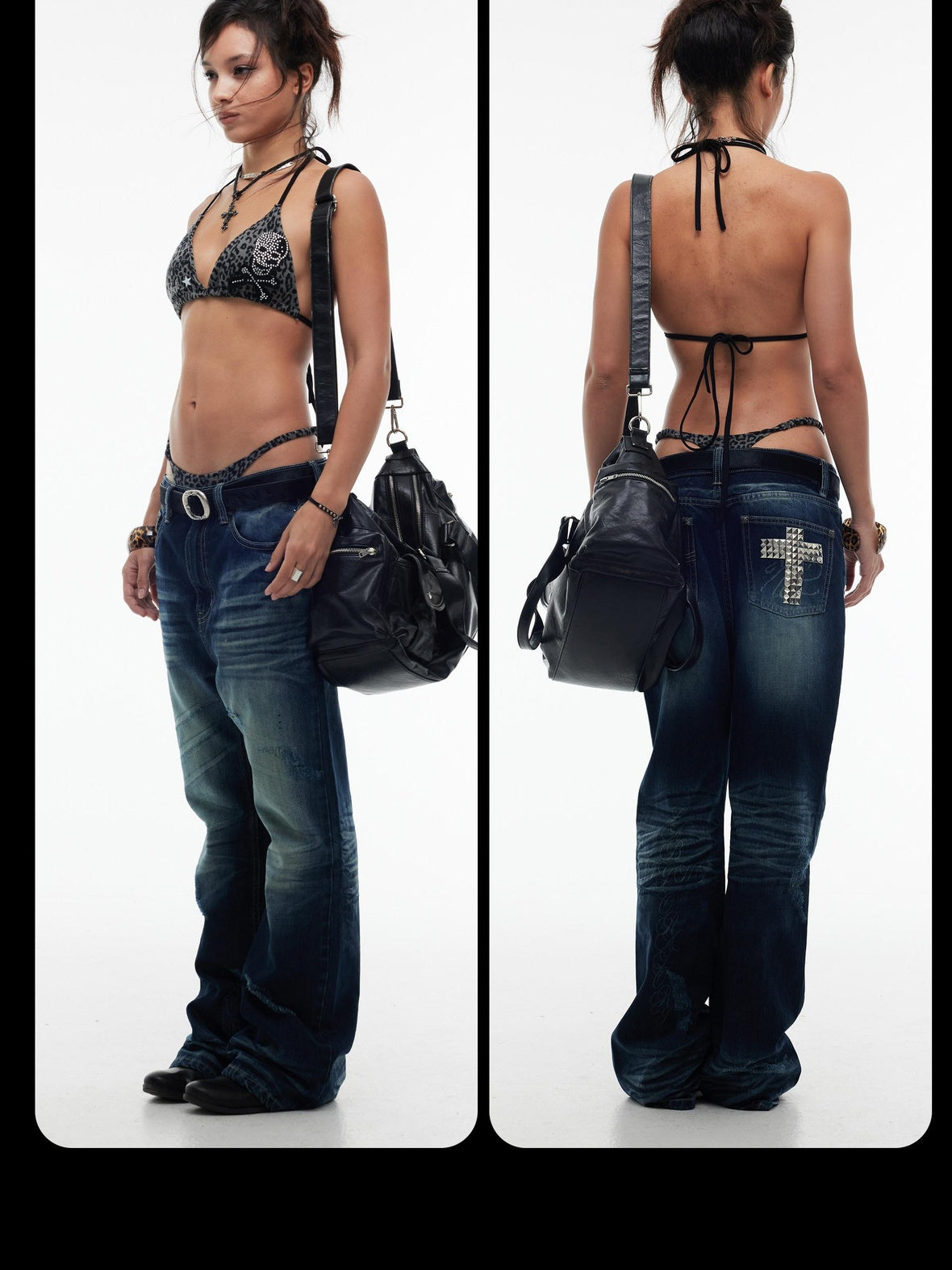Night Lab Feather Pure Cotton Mid Rise Five Pocket Stud Gradient Casual Straight Jeans