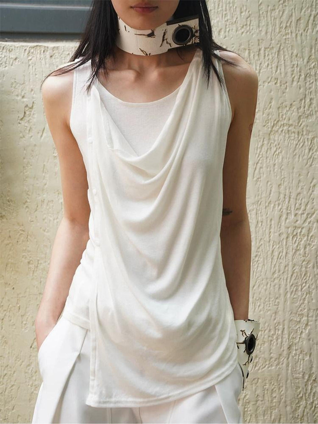 Night Lab Moisture Wicking Silk Slim Asymmetric Trendy Teen Casual Solid Tank Tops