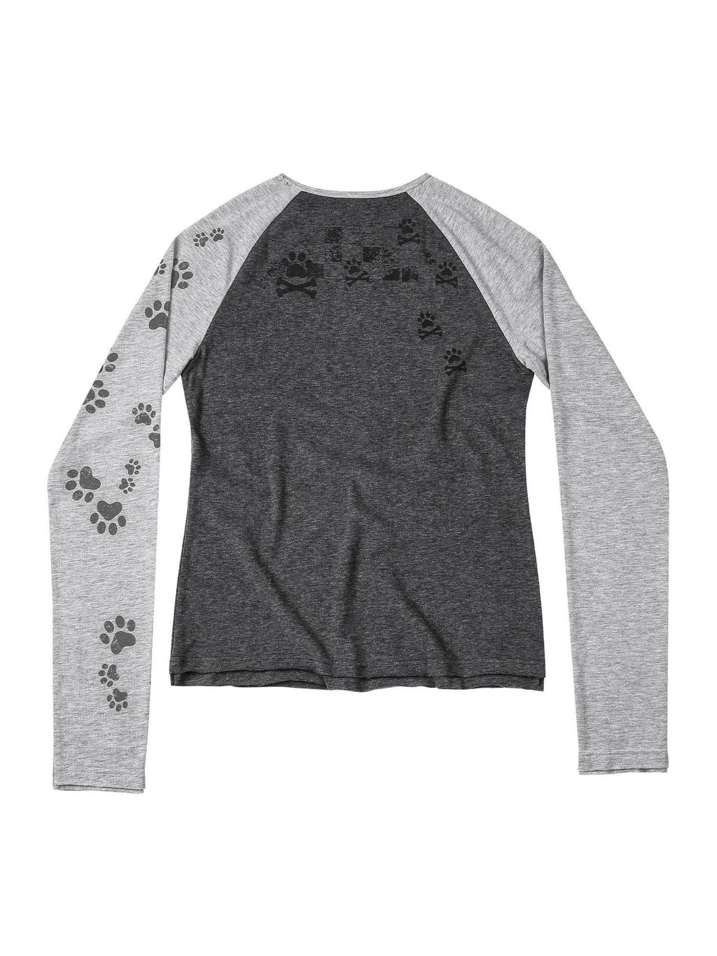 Night Lab Paw Print Heart Skeleton Digital Print Women's Cotton Long Sleeve T-shirts