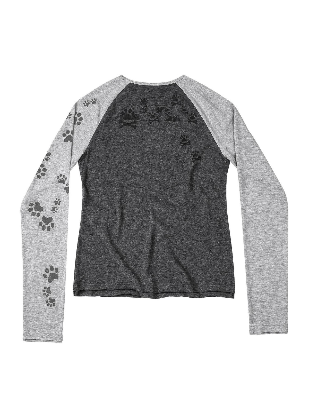 Night Lab Paw Print Heart Skeleton Digital Print Women's Cotton Long Sleeve T-shirts