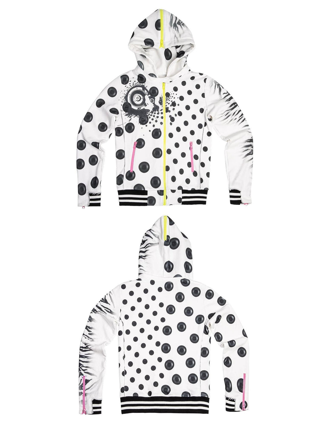 Night Lab Polka Dot Color Block Glitter Fleece Lined Women's Knit Zip-up Hoodies