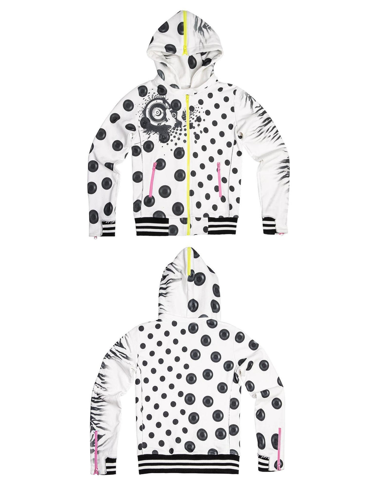 Night Lab Polka Dot Color Block Glitter Fleece Lined Women's Knit Zip-up Hoodies