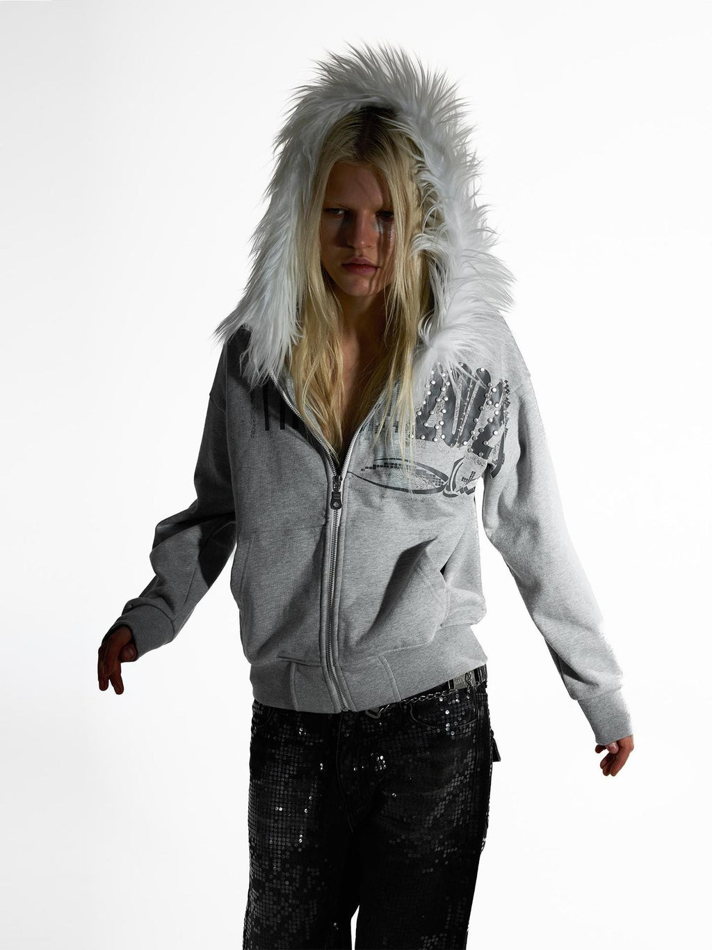 Night Lab Riveted Washed Loose Fit Women's Cotton Zip-up Hoodies