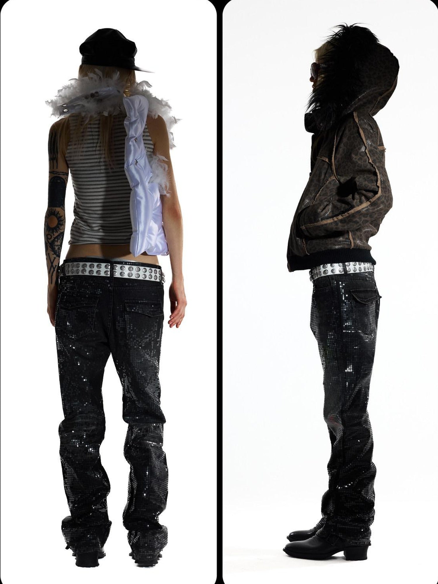 Night Lab Sequin Polka Dot Black Rock Style Teen Mid Rise Button Fly Cotton Straight Jeans