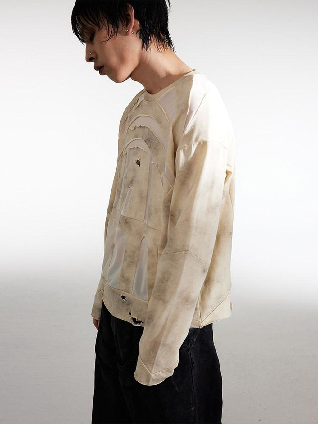 Night Lab Soft Cotton Patchwork Loose Fit Teen Casual Pullover Apricot Sweatshirts