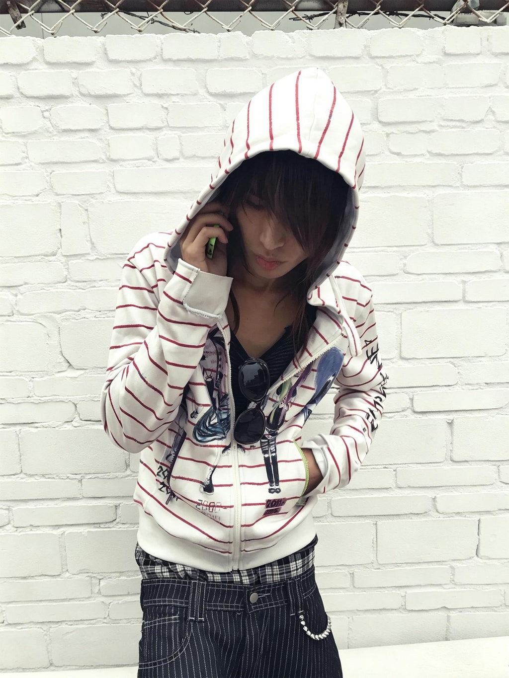 Night Lab Striped Graffiti Washed Loose Fit Women's Cotton Zip-up Hoodies