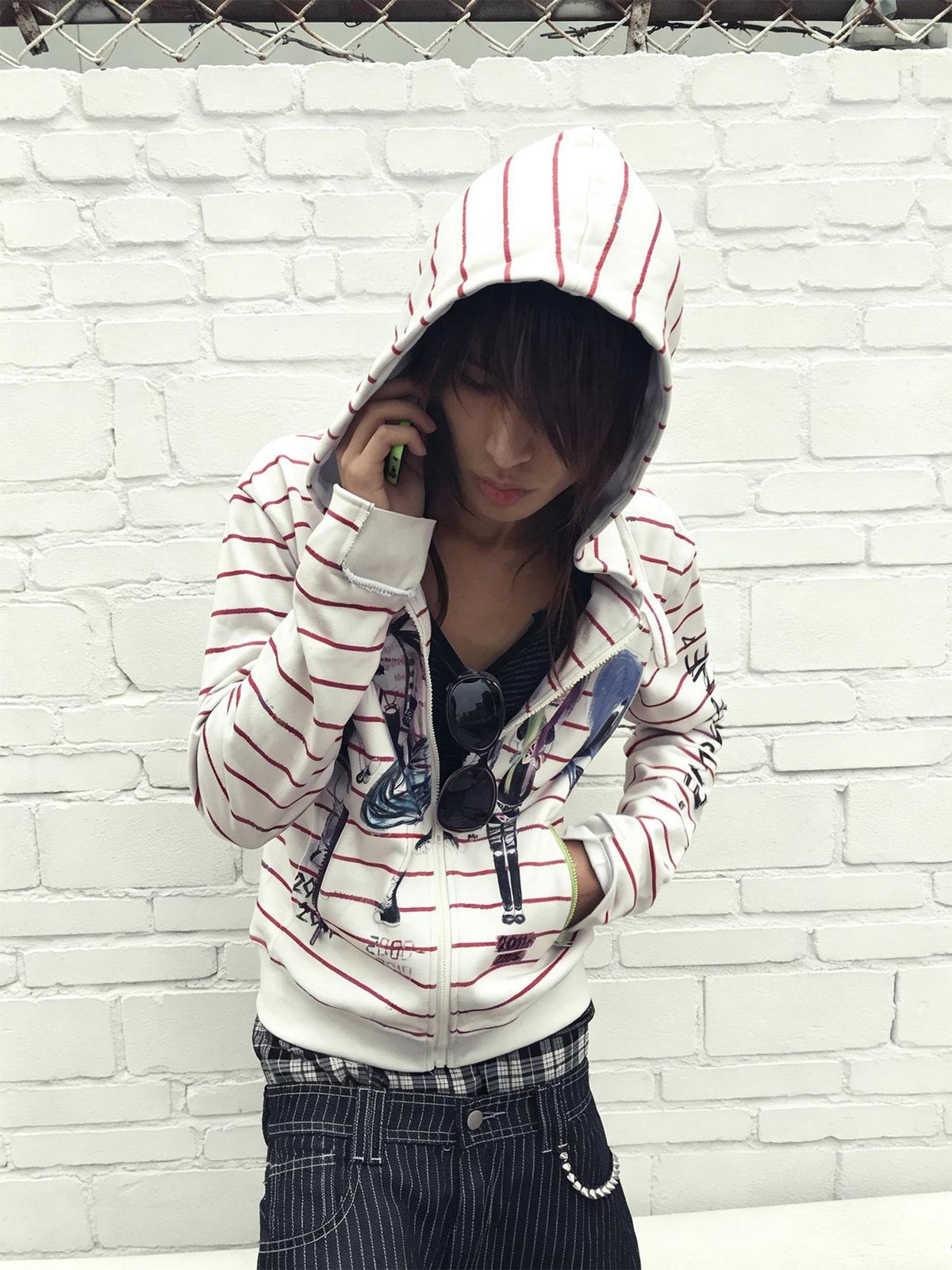 Night Lab Striped Graffiti Washed Loose Fit Women's Cotton Zip-up Hoodies
