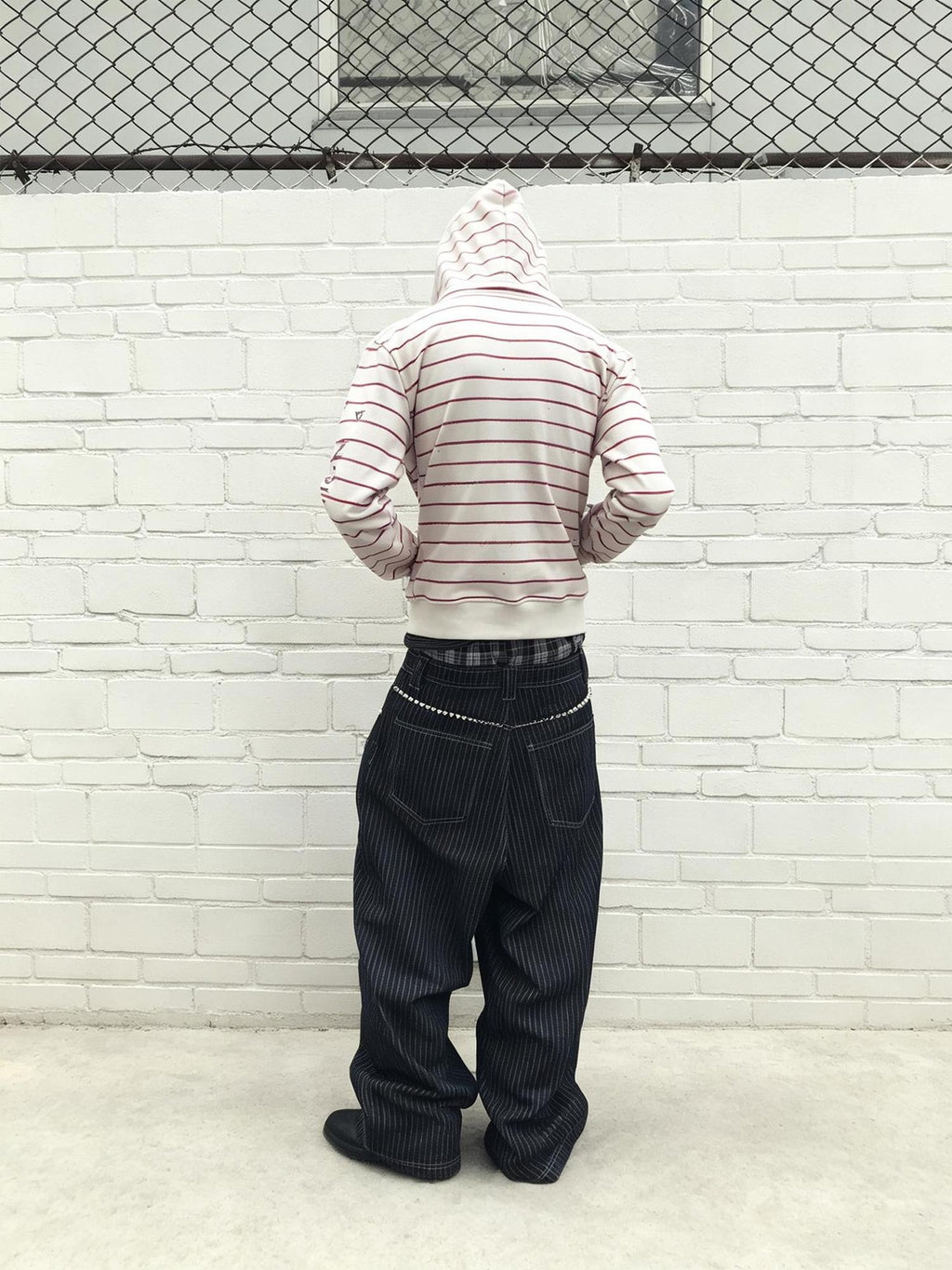 Night Lab Striped Graffiti Washed Loose Fit Women's Cotton Zip-up Hoodies