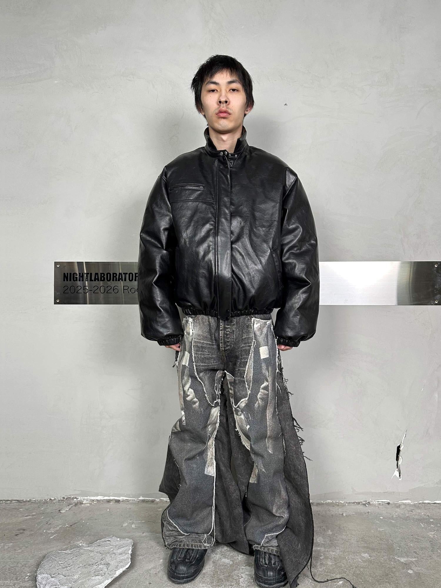 Night Lab Thick Warm Oversized Vintage Turn Down Collar Youth Solid Black Puffer Jackets