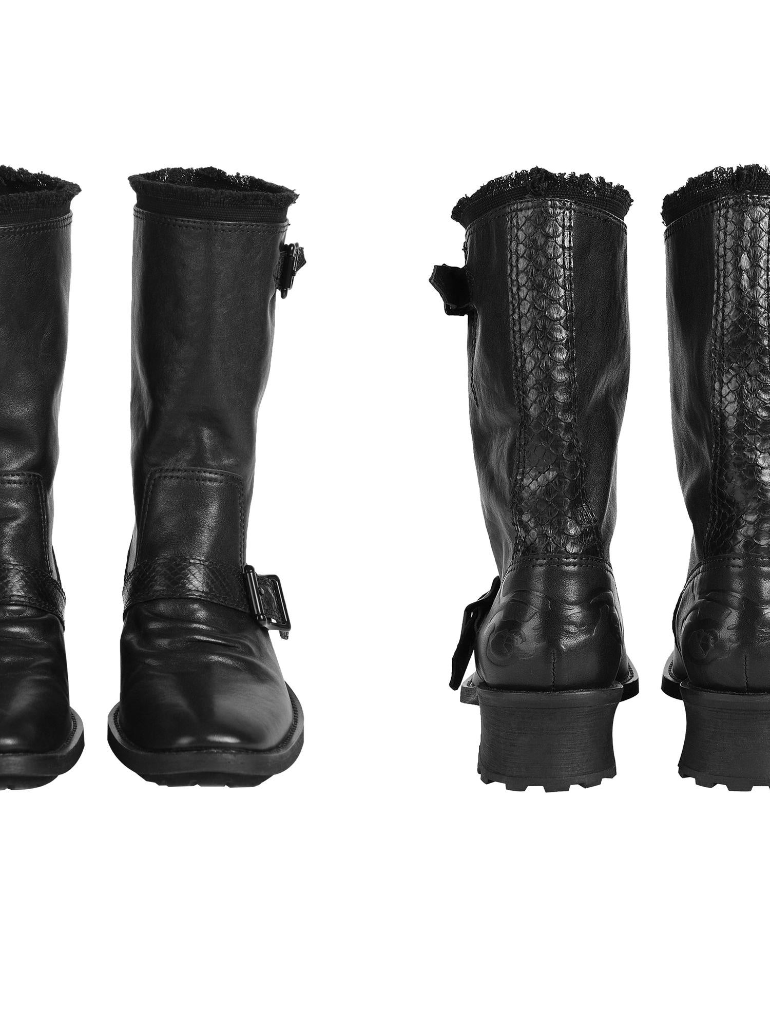 Night Lab Top Grain Leather Patchwork European Workwear Mid Calf Chunky Sole Boots