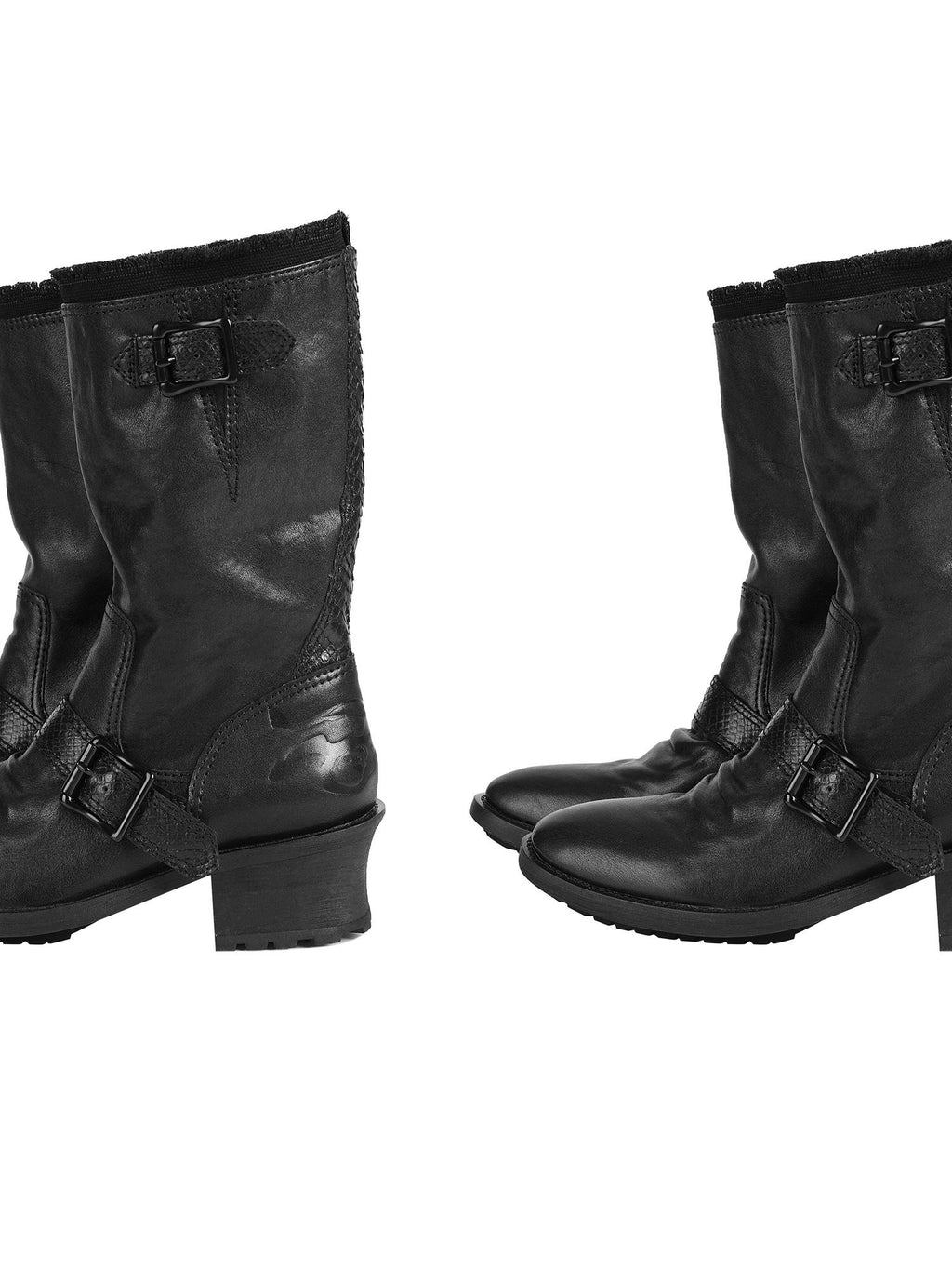 Night Lab Top Grain Leather Patchwork European Workwear Mid Calf Chunky Sole Boots