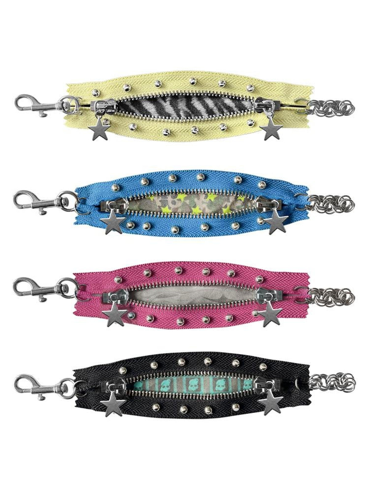 Night Lab Vintage Skull Rivet Patchwork Handmade Zipper Women's Mixed Material Bracelets