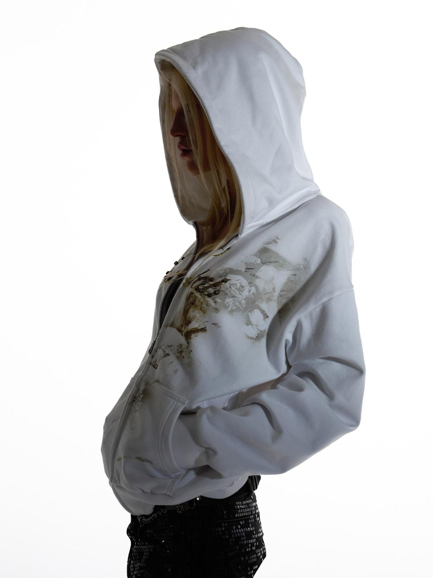 Night Lab Washed Cotton Loose Zip Up Hooded Casual Unisex Daily Letter Print Hoodies