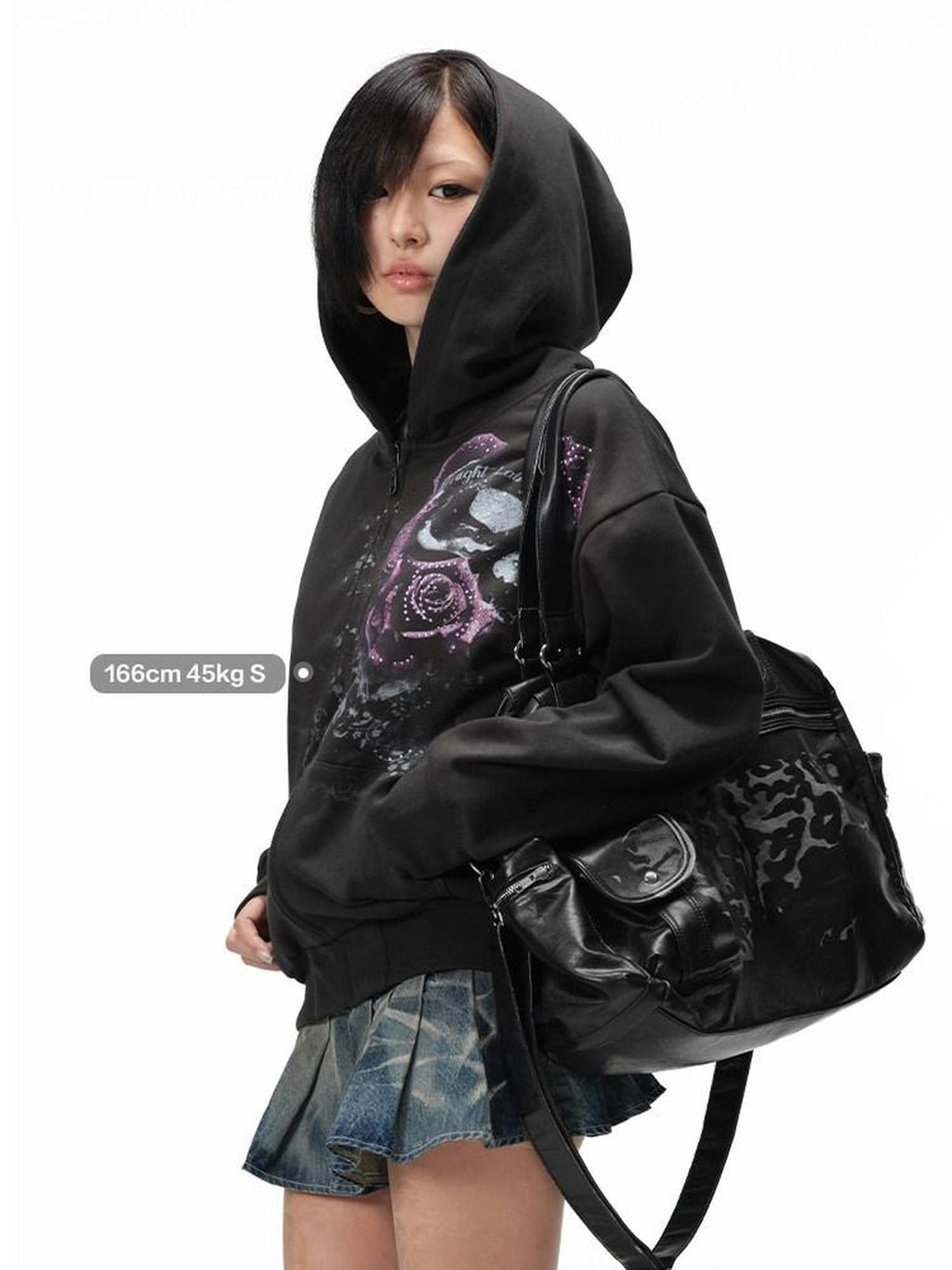 Night Lab Washed Cotton Rose Print Loose Fit Zip Cardigan Hooded Unisex Casual Hoodies