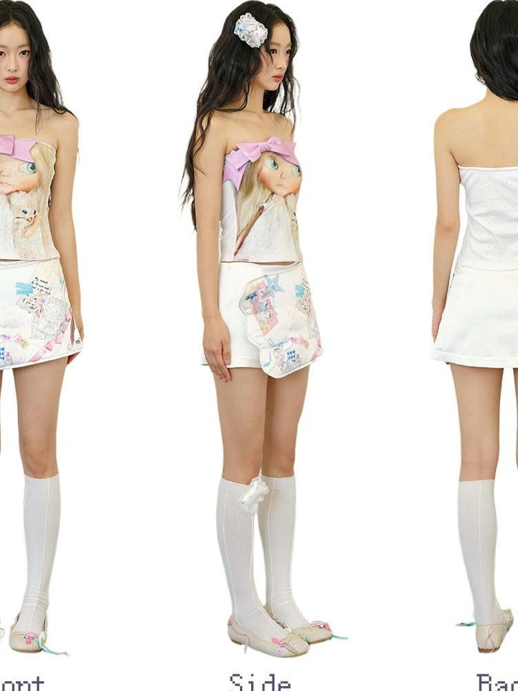 No nuts 3d Wing Print Asymmetric Low Waist A Line Women's Satin Skorts