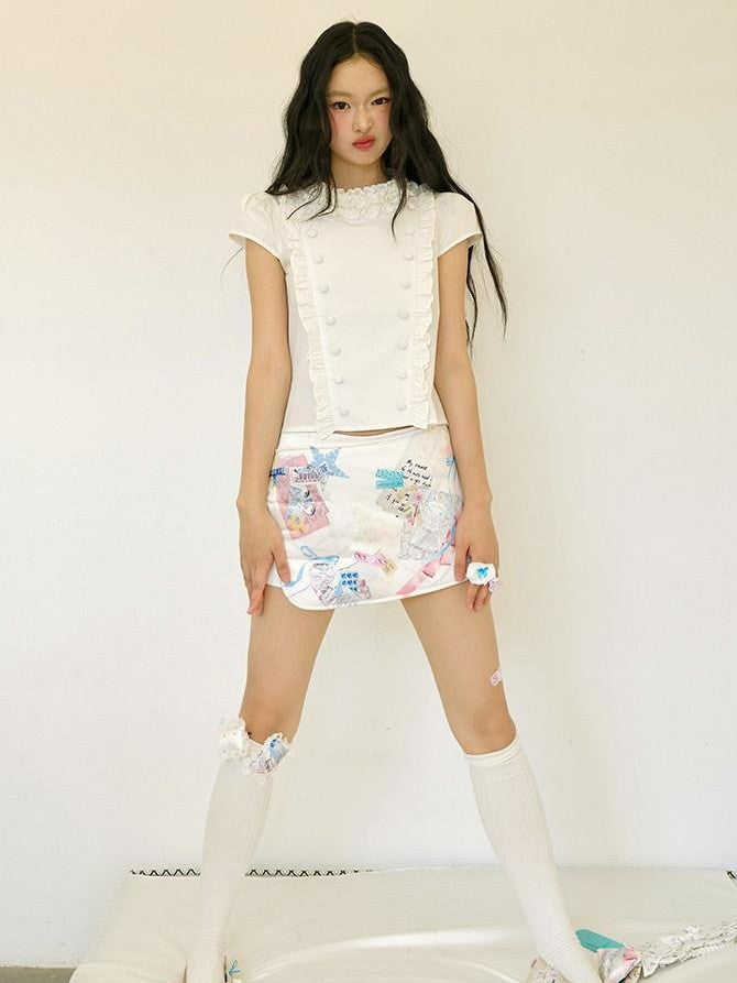 No nuts 3d Wing Print Asymmetric Low Waist A Line Women's Satin Skorts