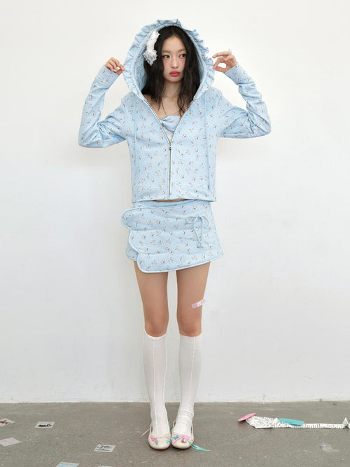 No nuts 3d Wing Print Low Waist A Line Women's Cotton Skorts