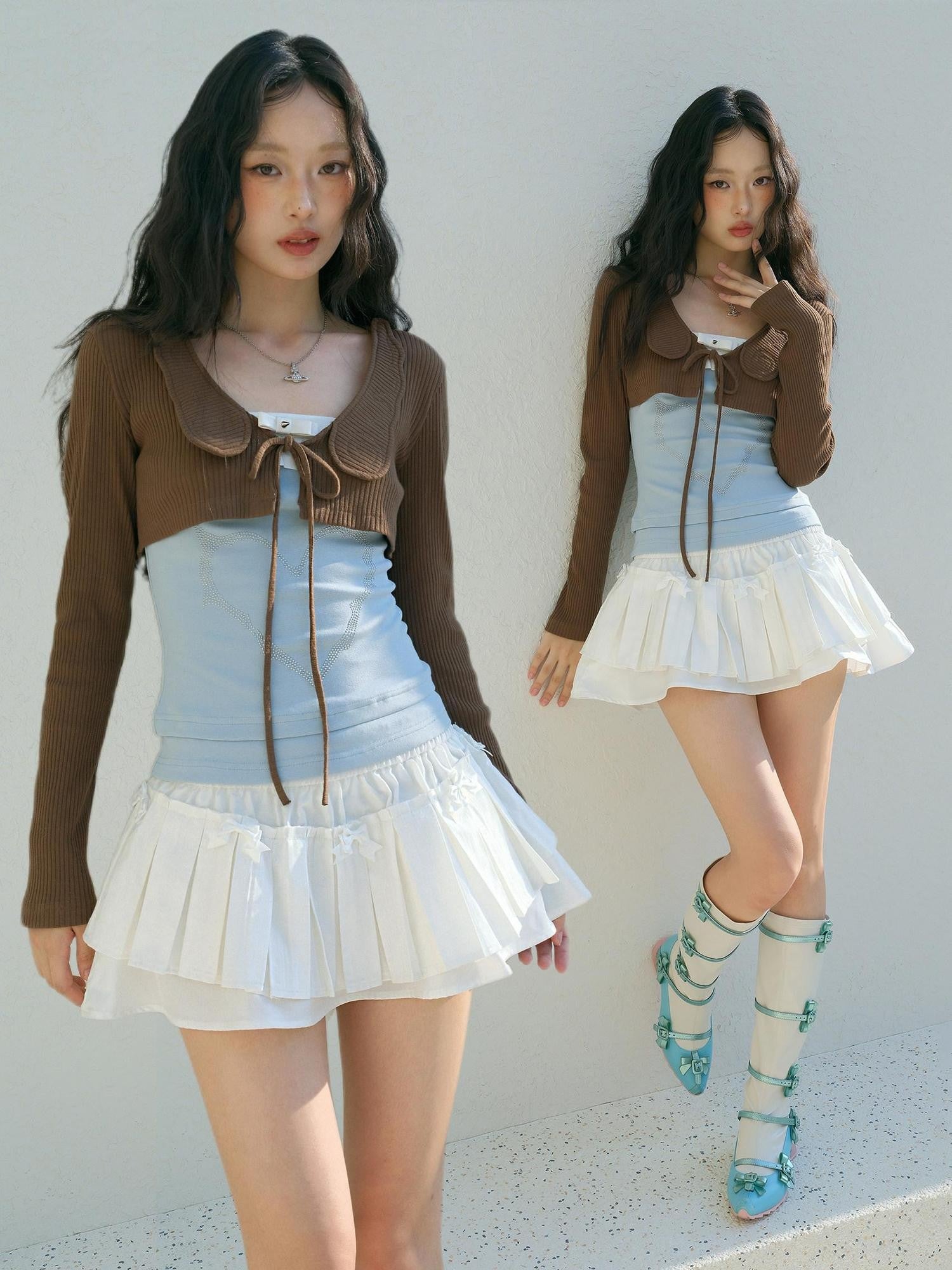 No nuts Angel Wing Tie Doll Collar Women's Cotton Knit Fitted Boleros & Shrugs