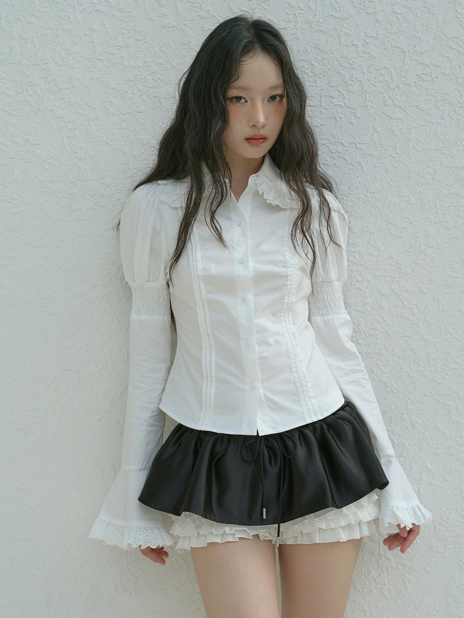 No nuts Black White Polka Dot Ruffle Low Waist Patchwork Women's Cotton Tiered Skirts