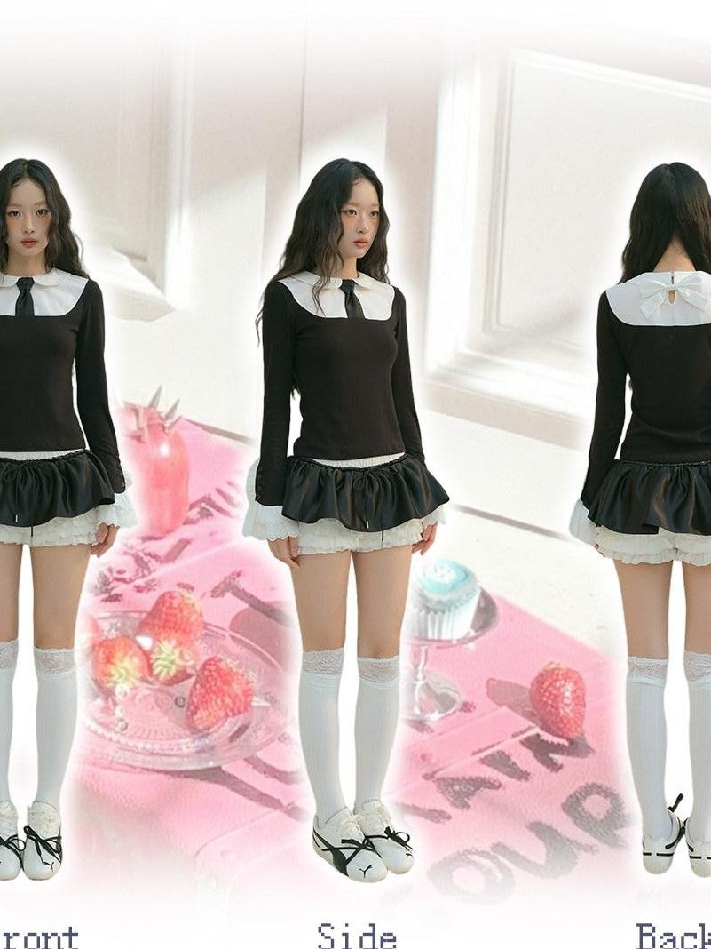 No nuts Black White Polka Dot Ruffle Low Waist Patchwork Women's Cotton Tiered Skirts