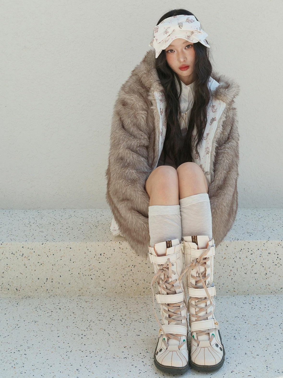 No nuts Cat Print Reversible Faux Fur Quilted Loose Women's Cotton Zip-up Hoodies