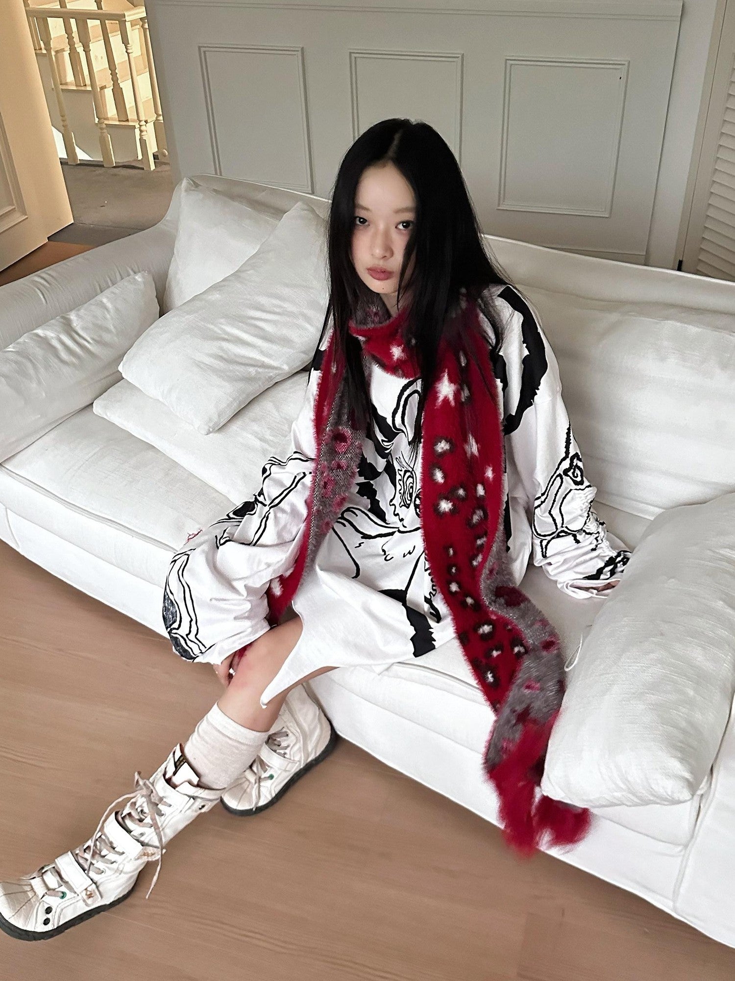 No nuts Cute Bow Leopard Print Women's Faux Mink Knit Extra Long Warm Scarves & Shawls