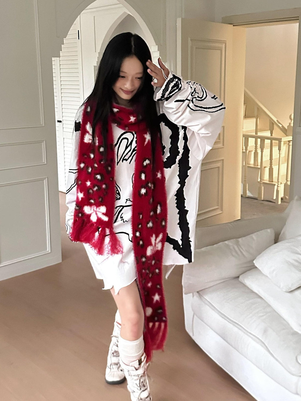 No nuts Cute Bow Leopard Print Women's Faux Mink Knit Extra Long Warm Scarves & Shawls