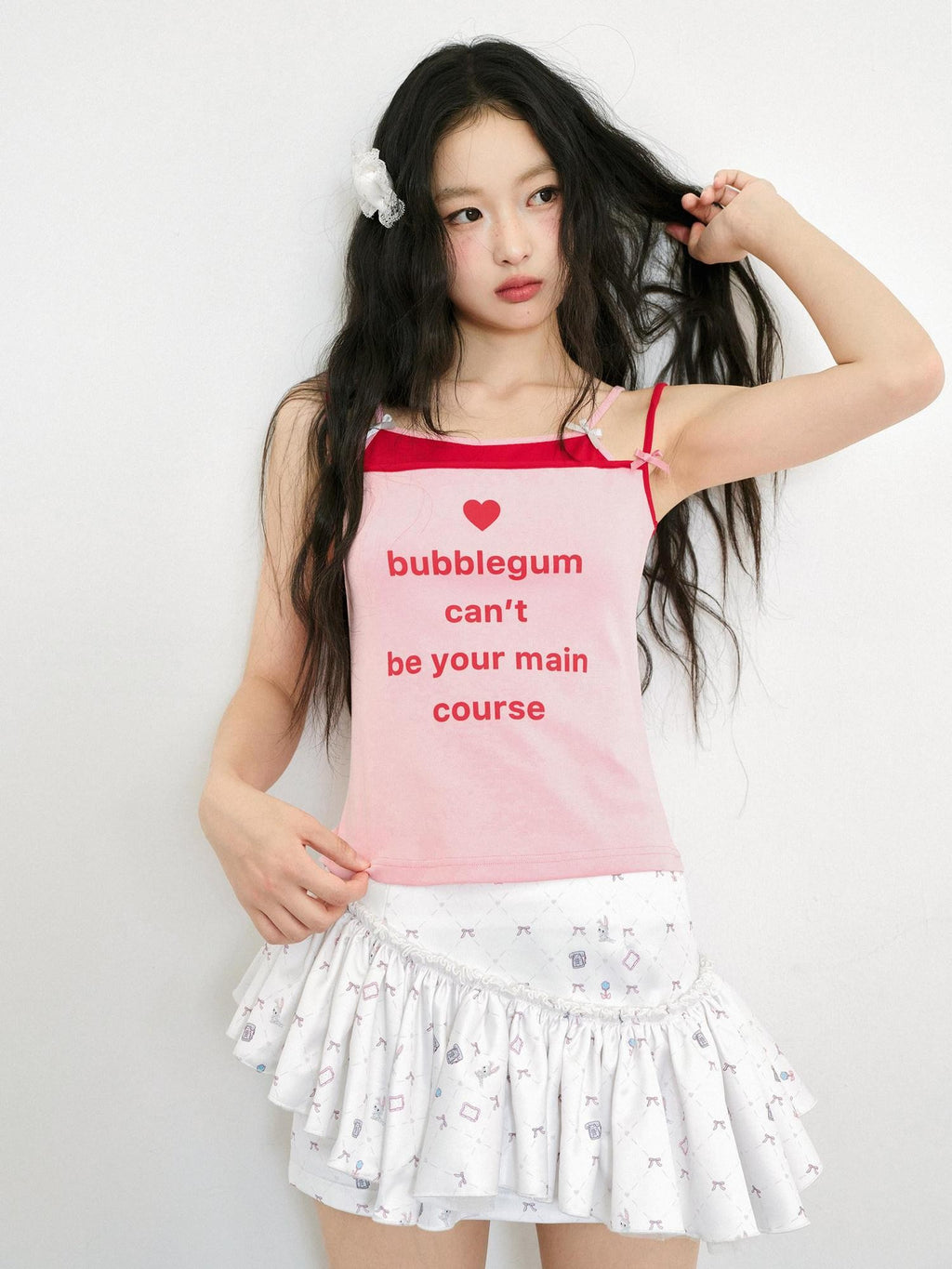 No nuts Cute Wing Colorblock Bow Print Faux Two Piece Women's Cotton Blend Camisoles