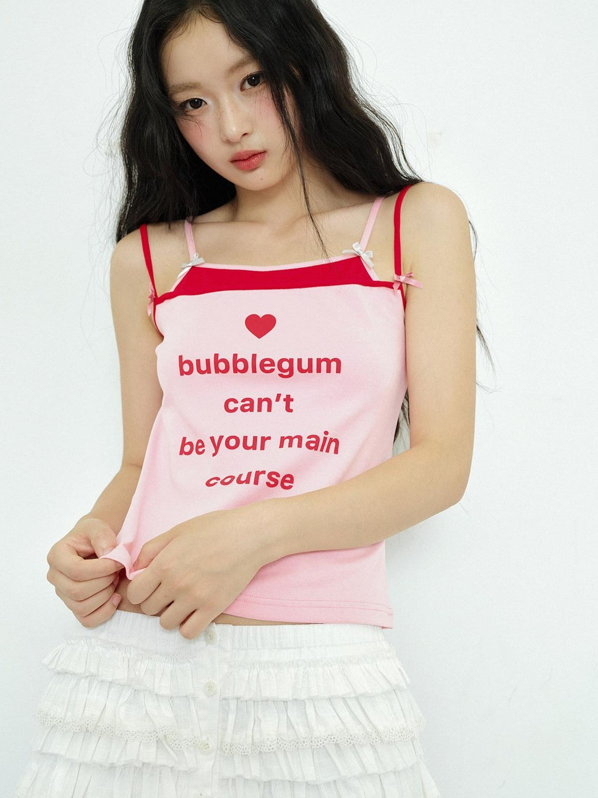 No nuts Cute Wing Colorblock Bow Print Faux Two Piece Women's Cotton Blend Camisoles