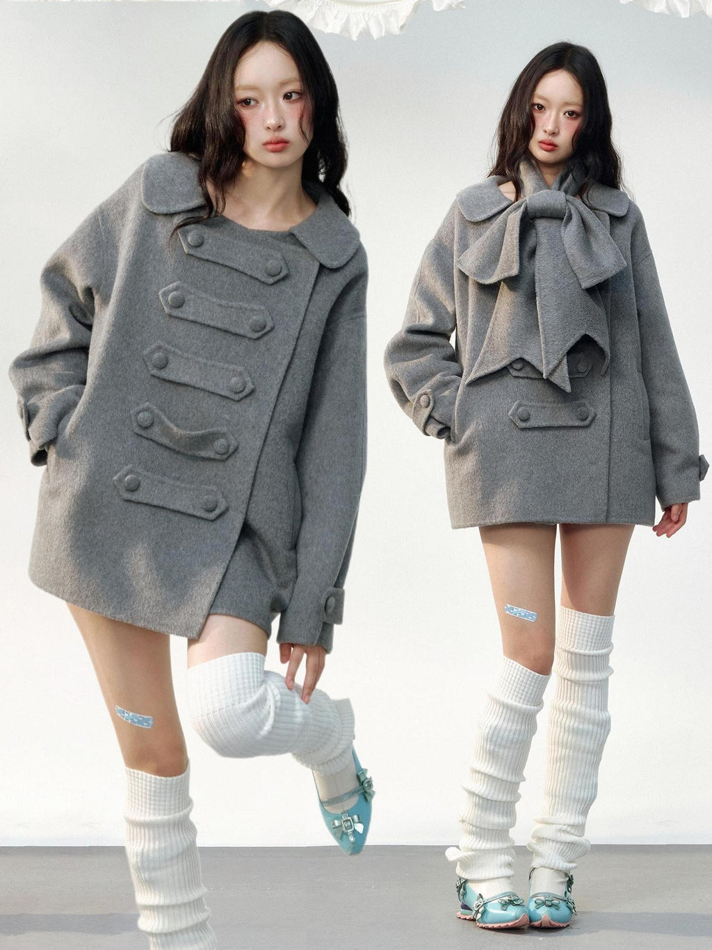 Double Breasted Hand Stitched Loose Fit Women's Wool Coats
