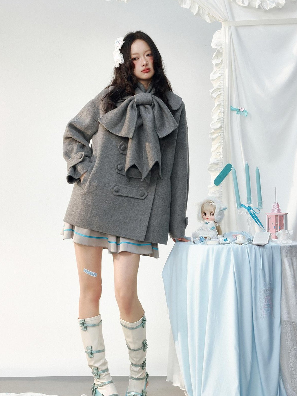 No nuts Double Breasted Hand Stitched Loose Fit Women's Wool Coats