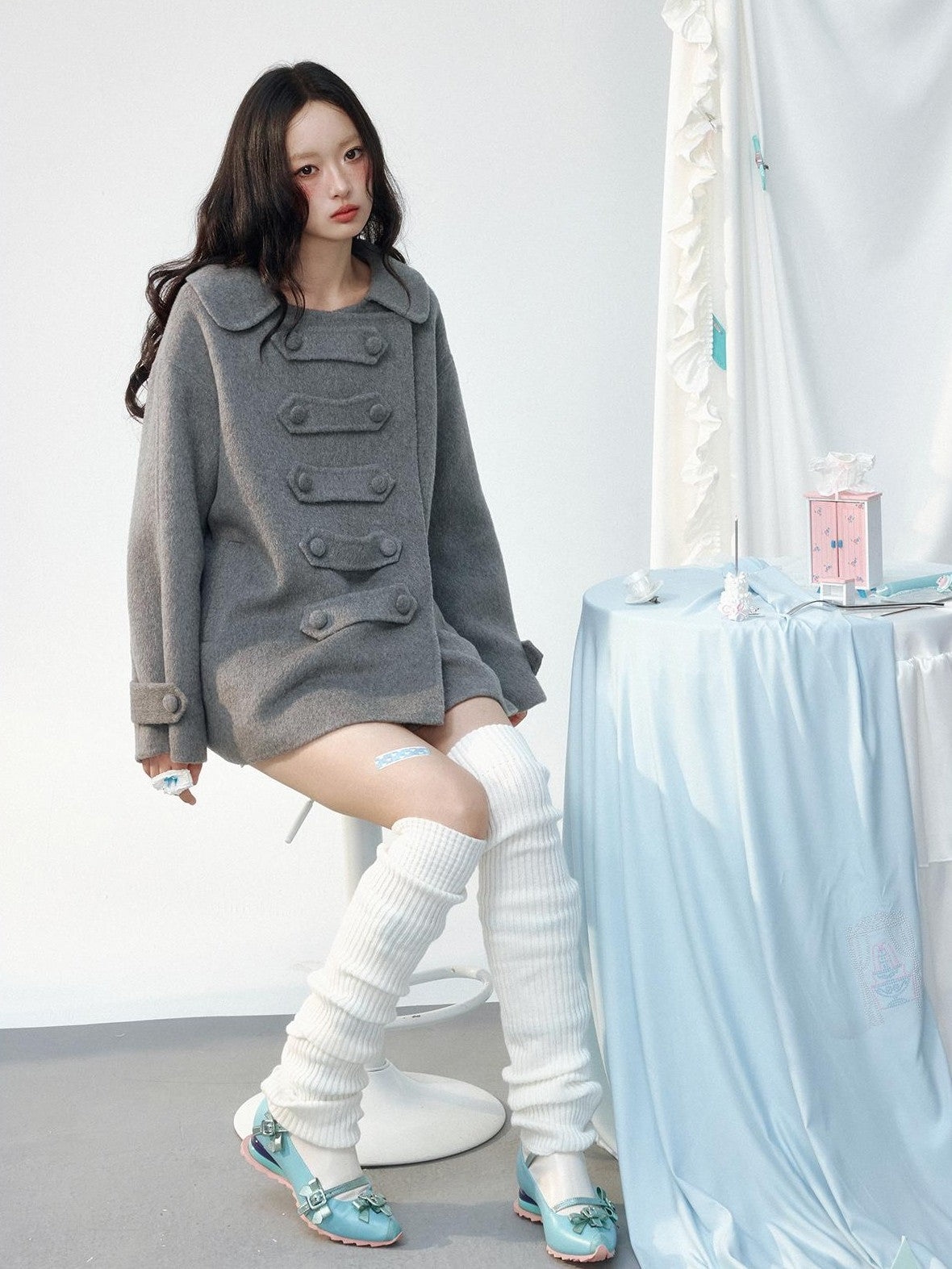 Double Breasted Hand Stitched Loose Fit Women's Wool Coats