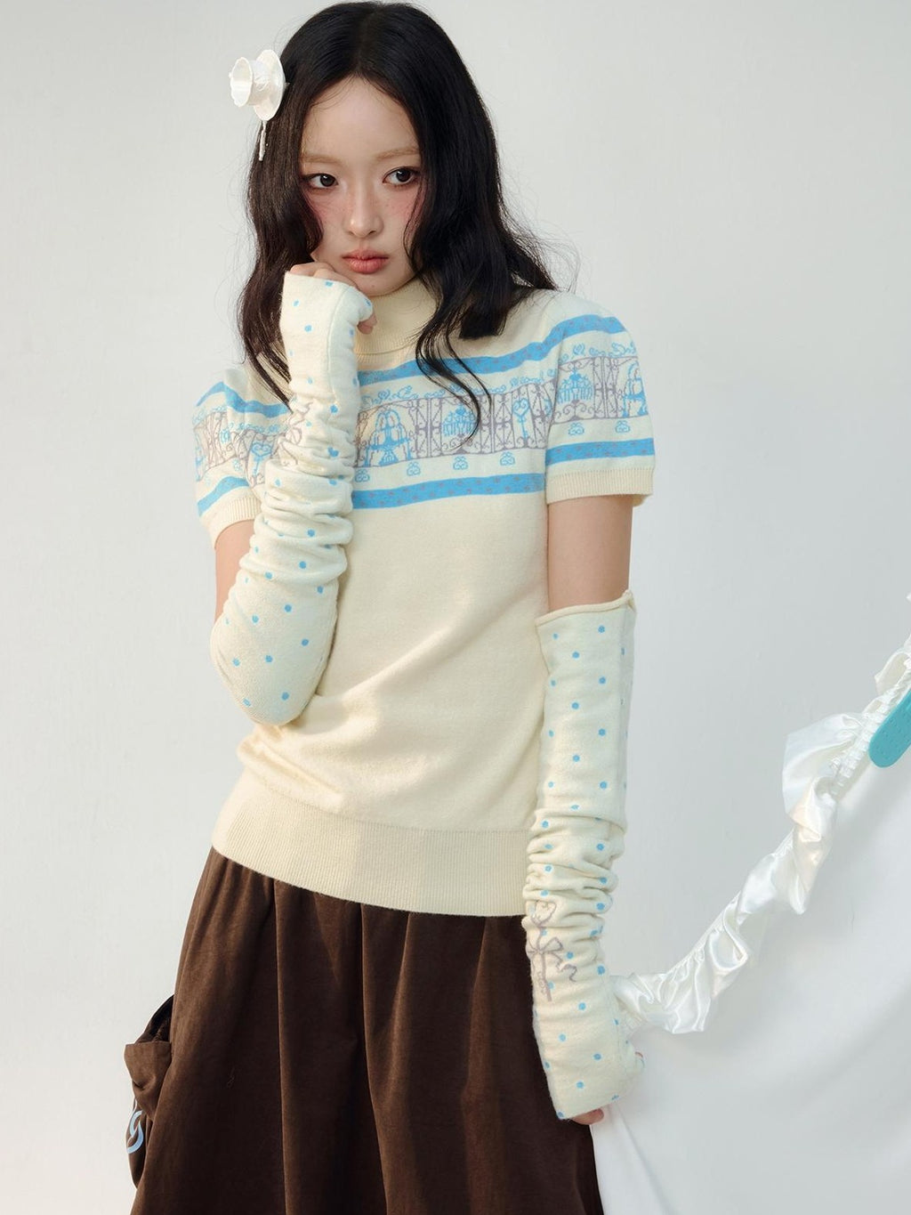 No nuts Fair Isle Jacquard Puff Sleeve Women's Knit Turtleneck Sweaters
