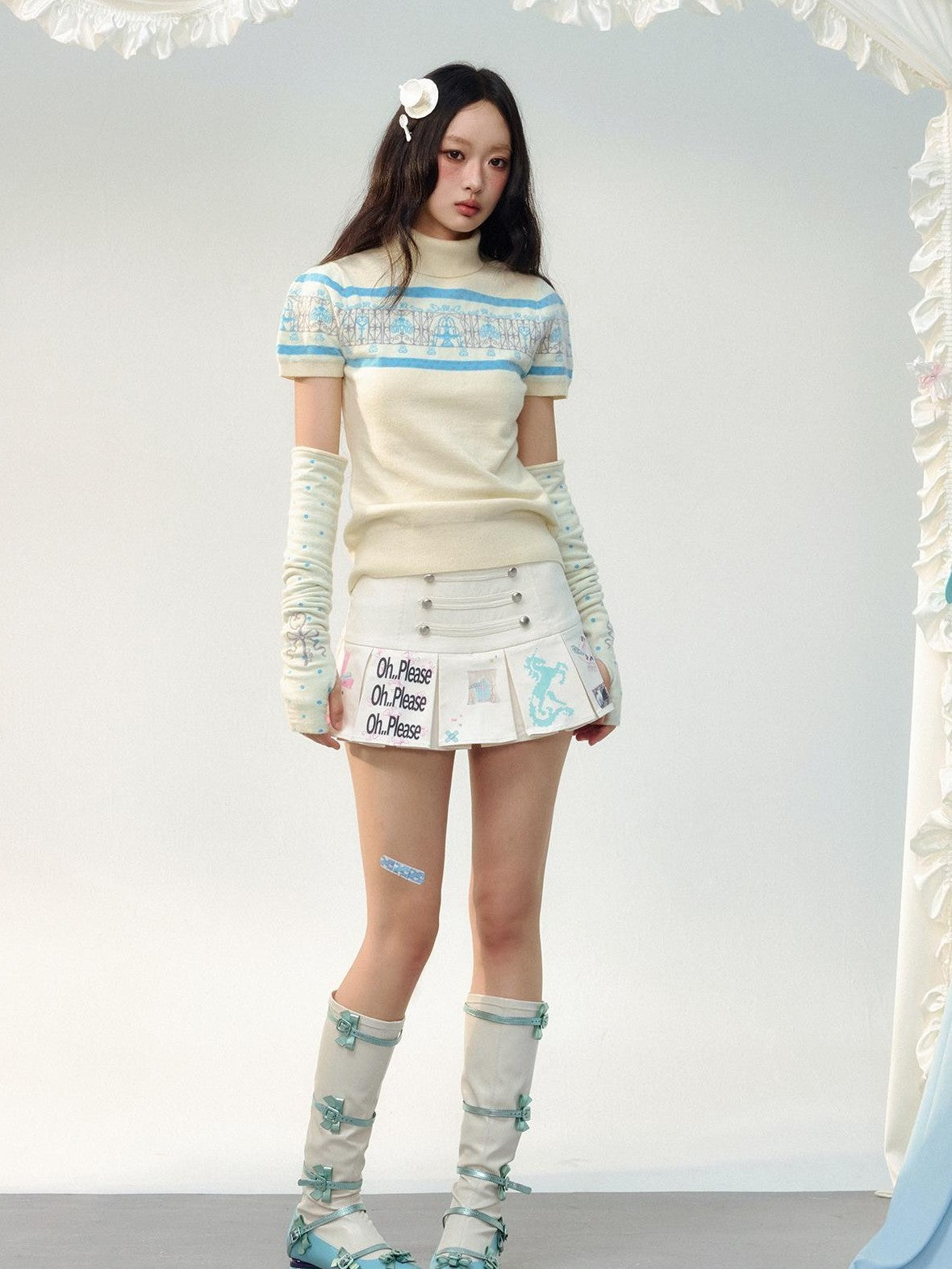 No nuts Fair Isle Jacquard Puff Sleeve Women's Knit Turtleneck Sweaters