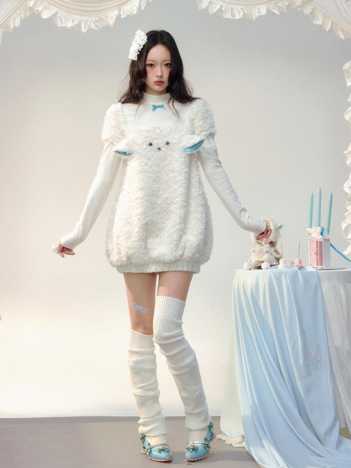 No nuts Fuzzy Fleece Faux Two Piece Lantern Long Sleeve Women's Casual Mini Dresses