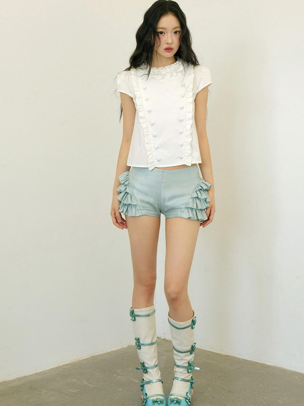 No nuts Green Layered Ruffle Lace Low Waist Women's Viscose Hot Pants