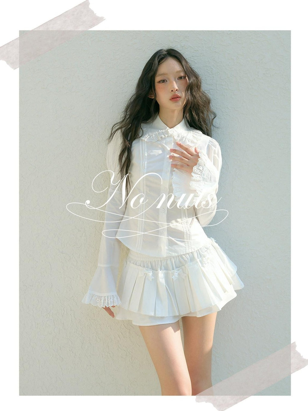 No nuts Lace Trim Doll Collar Long Sleeve Slim Fit Women's Cotton Puff-sleeve Blouses