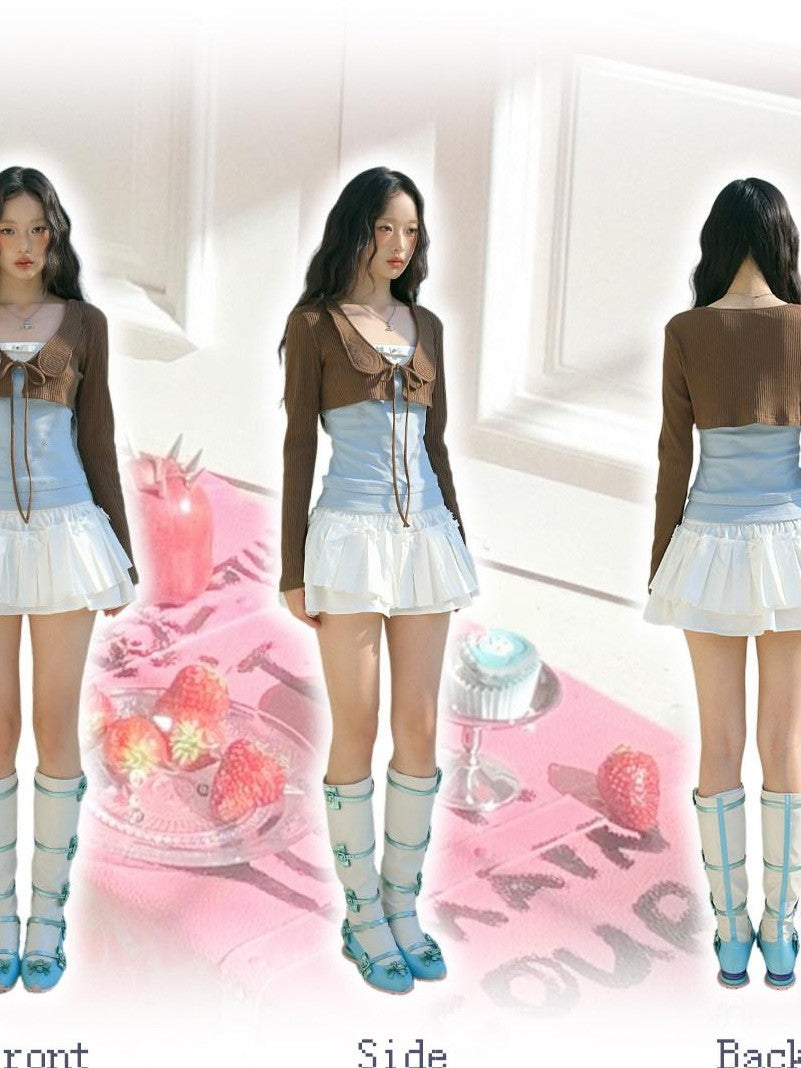 No nuts Little Devil Hotfix Rhinestone Stud Bow Patchwork Women's Blue Tube Tops